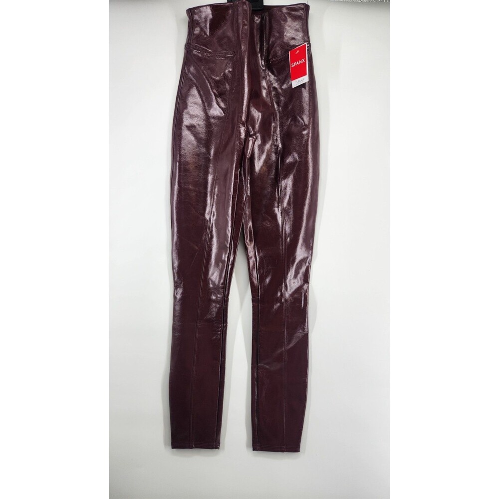 Spanx XS Ruby Red Faux Patent Leather Leggings NWT